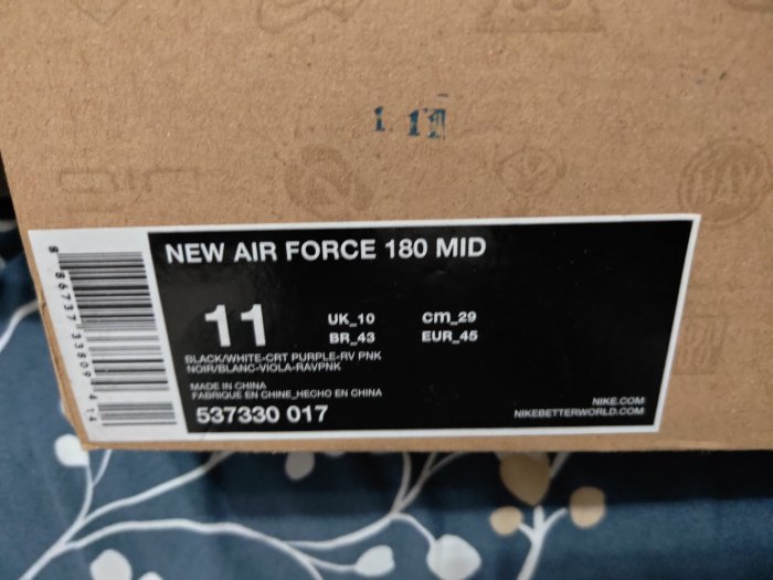 全新 NIKE AIR  FORCE 1 180 MID 黑白色 SZ 11