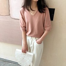 NANAS 【O22146】軟綿綿好質感~chic韓國V領彈力純色針織衫  特價 預購