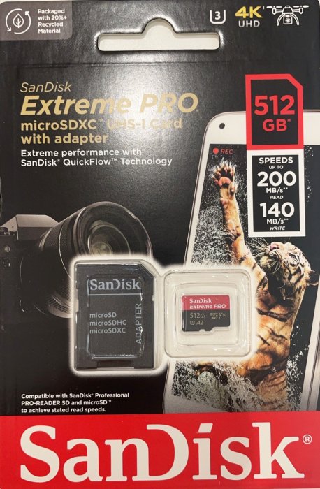 SanDisk 512GB 512G microSDXC 【Extreme Pro 200MB/s】4K V30 SD