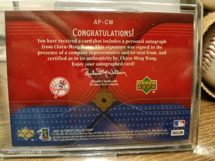 (記得小舖)MLB 王建民 紐約洋基中華隊中信兄弟富邦悍將 2007 UD Ultimate Collection 親筆簽名卡(A) 值得收藏 台灣現貨如圖