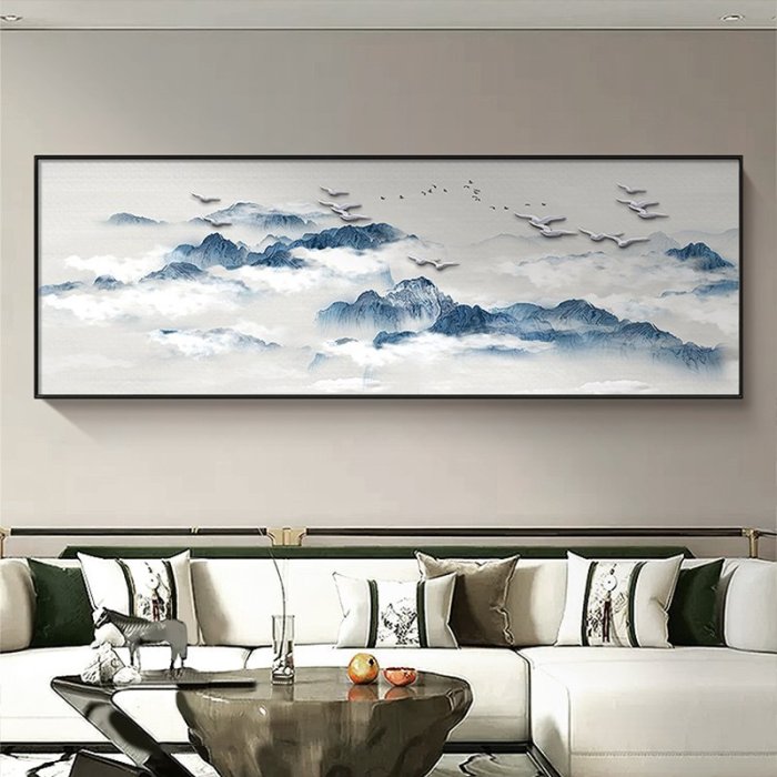 現貨：新中式客廳裝飾畫大氣橫幅風景山水畫沙發背景墻掛畫國風水墨壁畫