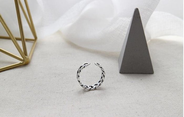 韓系日韓S925純銀戒指做舊複古鏈條戒指開口銀指環 G81