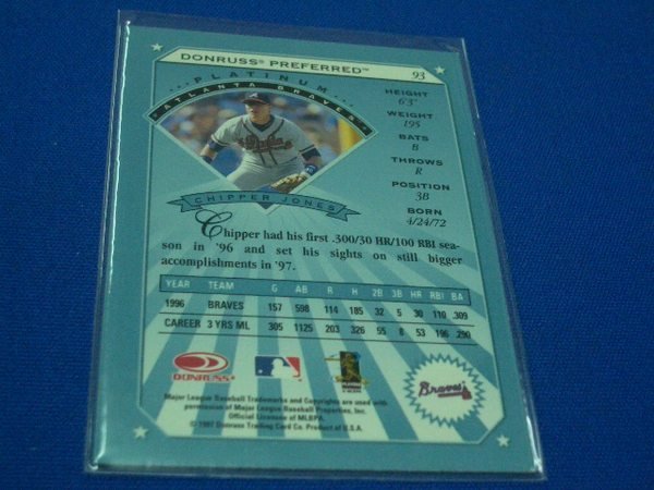 阿克漫223-39~MLB-1997 Donruss Preferred 特卡1:48 Chipper Jones 只有一張