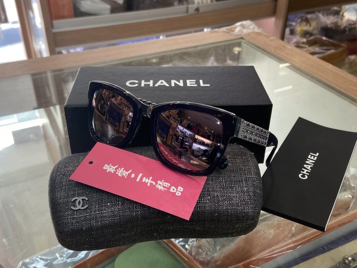 ☆最愛二手精品☆ CHANEL 香奈兒紫綠色壓克力框側邊銀皮穿鍊水銀鏡面墨鏡太陽眼鏡眼鏡 5362-Q-A XG1470