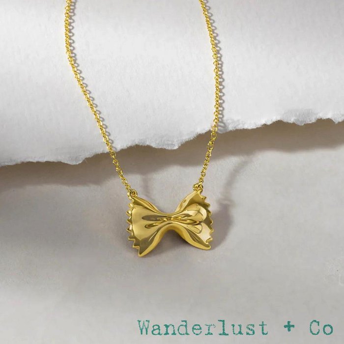 Wanderlust+Co 澳洲品牌 金色蝴蝶結項鍊 立體蝴蝶麵造型 Bow Tie Pasta