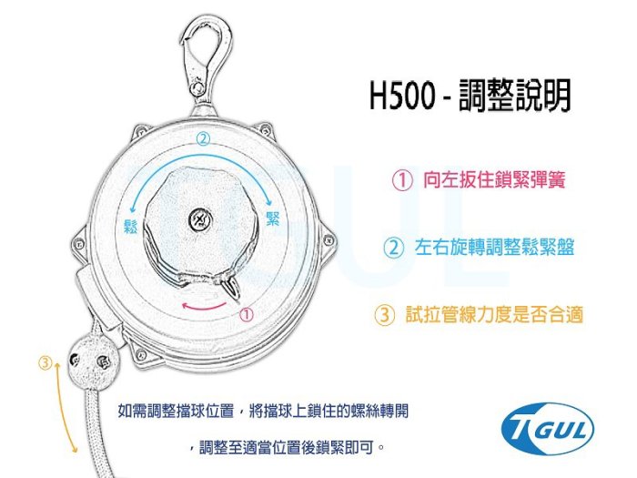 H500 氣壓平衡器、自動收管器、氣壓平衡測試機、輪座、風管、空壓管、空壓機風管、捲管輪、風管捲揚器、HR-500