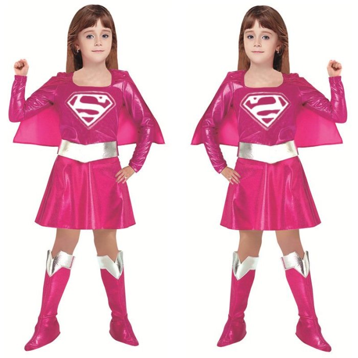 萬圣節cosplay服裝兒童服裝超人披風女童超人裝扮Cosplay女超人裙