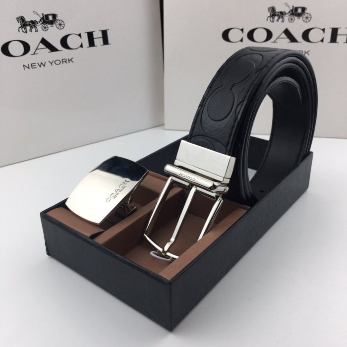 空姐代購 COACH 66125 男士經典 壓C Logo 雙面可用皮帶 版扣 針扣 男士皮帶 腰帶 附購證 下標送禮