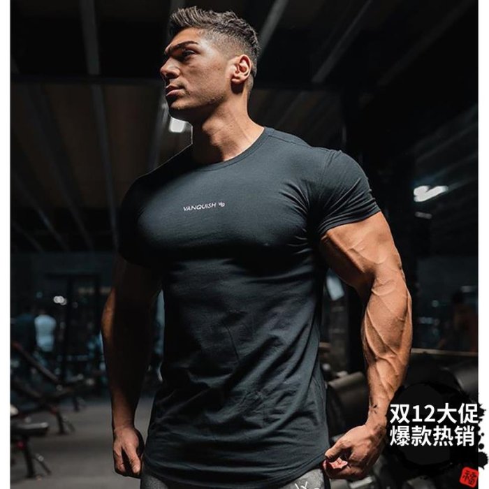 2022VQ 肌肉健身兄弟狗新款運動男T恤修彈力籃球訓練服上衣顯身材