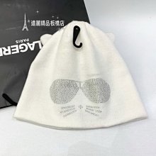 遠麗精品(板橋店) s0061 KARL白色水鑽眼鏡貓針織貓耳帽