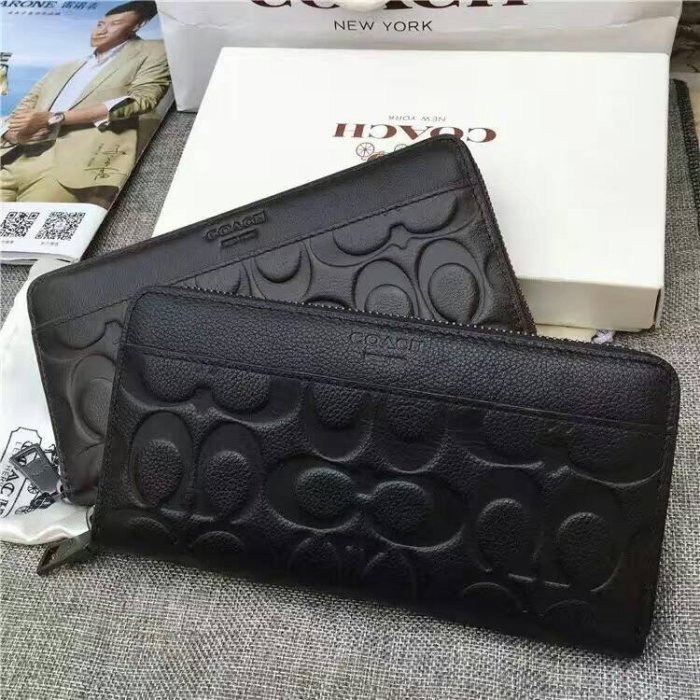 【九妹精品】COACH 74999 新款壓花C紋男士全皮長夾 多功能拉鏈零錢包長夾 錢包