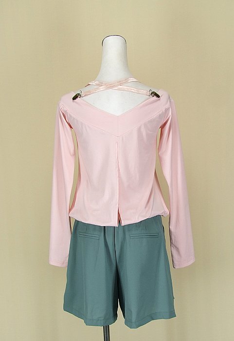 貞新 pipi Group 設計師 粉紅圓領長袖棉質上衣M號+Doua 粉綠棉質短褲L號(72632)