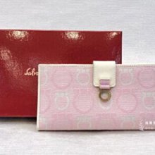 A8952 Salvatore Ferragamo粉白緹花布金釦八卡長夾 (遠麗精品 台北店)