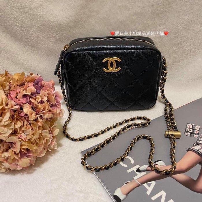 CHANEL 香奈兒 黑金 魚子醬皮 相機包 🖤