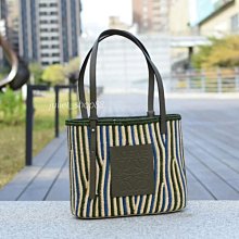 【茱麗葉精品】全新精品 LOEWE 專櫃商品 BASKET 烙印LOGO撞色條紋草編手提肩背包.綠邊 現貨