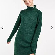 (嫻嫻屋) 英國ASOS-Pieces綠色羊毛混紡針織套頭高領長袖洋裝EI23