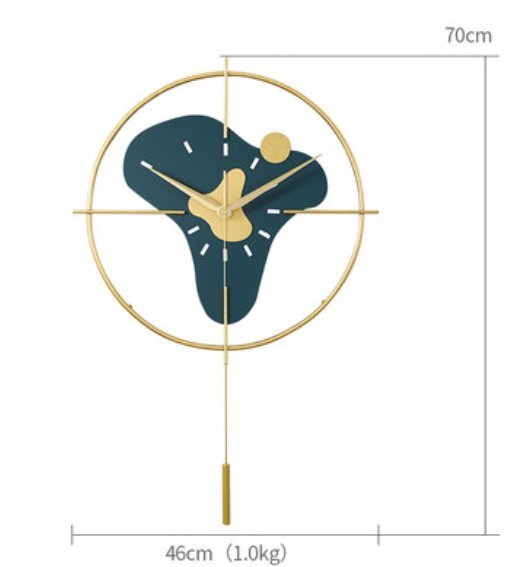 歐美進口 鐵藝造型鐘擺時鐘 金色簡約圓形掛鐘擺鐘 牆上靜音時鐘簡約時尚歐風搖擺掛鐘牆鐘餐廳居家時鐘牆面裝飾鐘