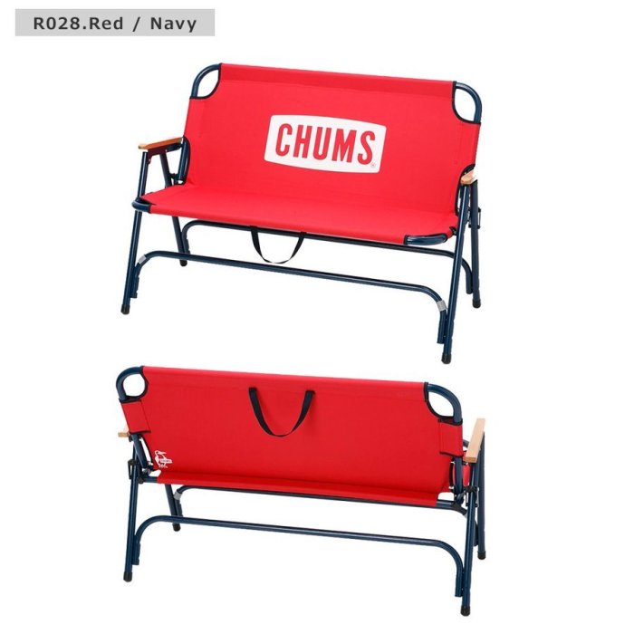 =CodE= CHUMS BACK WITH BENCH 雙人折疊露營椅(卡其.紅) CH62-1595 戶外 長板凳