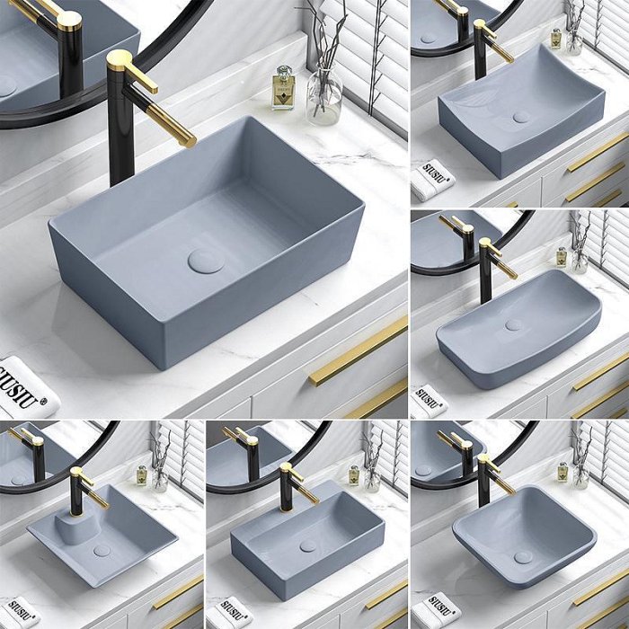 灰色方形陶瓷臺上盆洗臉盆圓形臺盆家用面盆小尺寸陽臺臺上洗手盆