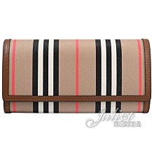 【茱麗葉精品】全新商品 BURBERRY 專櫃商品 8073081 HALTON 英式條紋拼接釦式長夾.咖邊 現貨