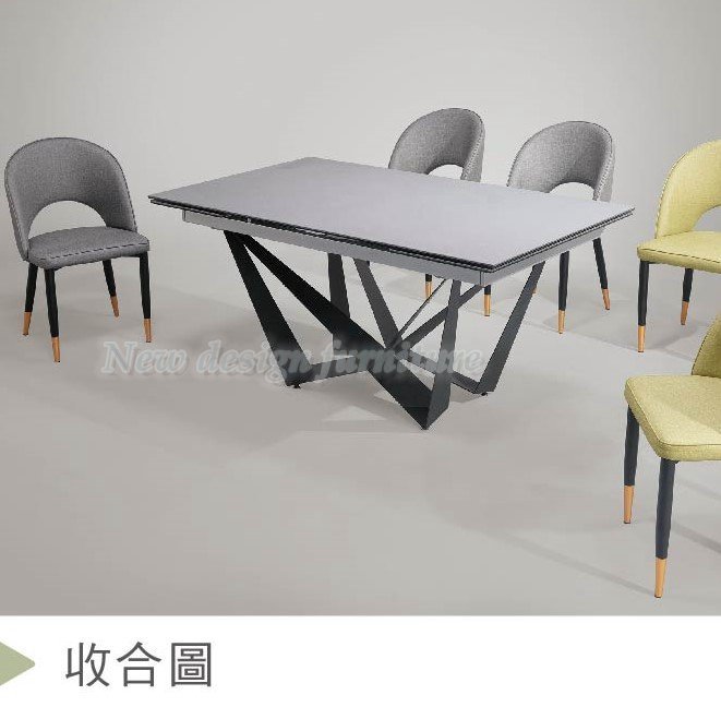 【N D Furniture】台南在地家具-設計款工業風烤漆黑色腳座拉合陶板伸縮餐桌YH