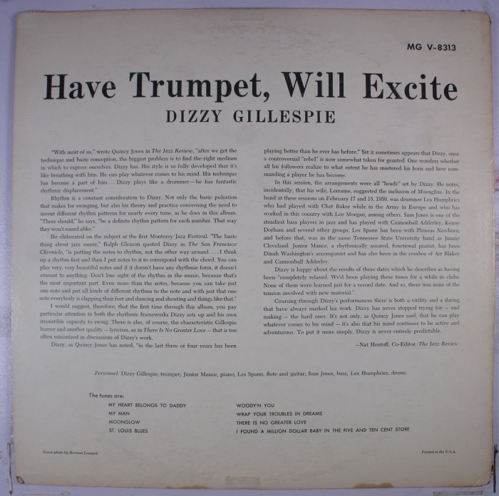 《二手美版黑膠》Dizzy Gillespie - Have Trumpet, Will Excite!