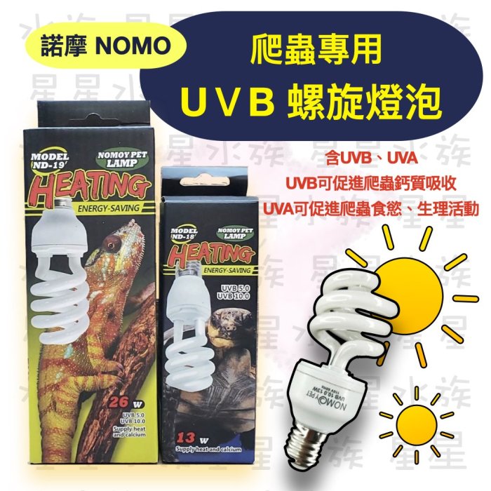 【星星水族】諾摩 NOMO 爬蟲專用 UVB 螺旋 燈泡 節能燈管 13W uvb5.0／10.0 曬背燈 補鈣