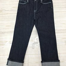 【愛莎＆嵐】Levi’s 童 藍色素面反摺褲管直筒牛仔褲/152-158CM 11208 28