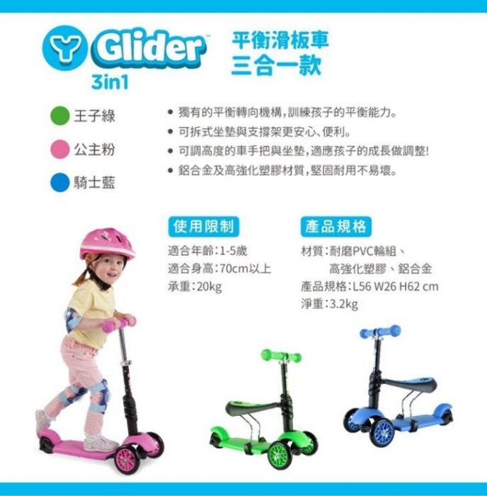 Glider 3合1-三輪平衡車（1～5歲）（三種花色）