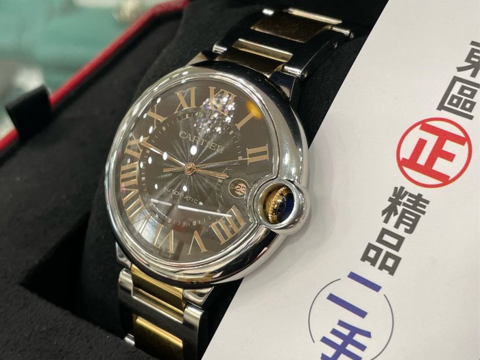 ㊣東區正精品㊣Cartier 18k半金藍氣球咖啡色錶面腕錶 RZ2443