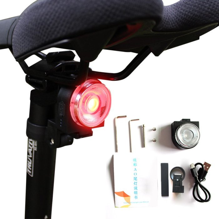 新品AO炫彩尾燈 USB充電七彩變色警示燈 led電量指示 自行車山地車尾燈