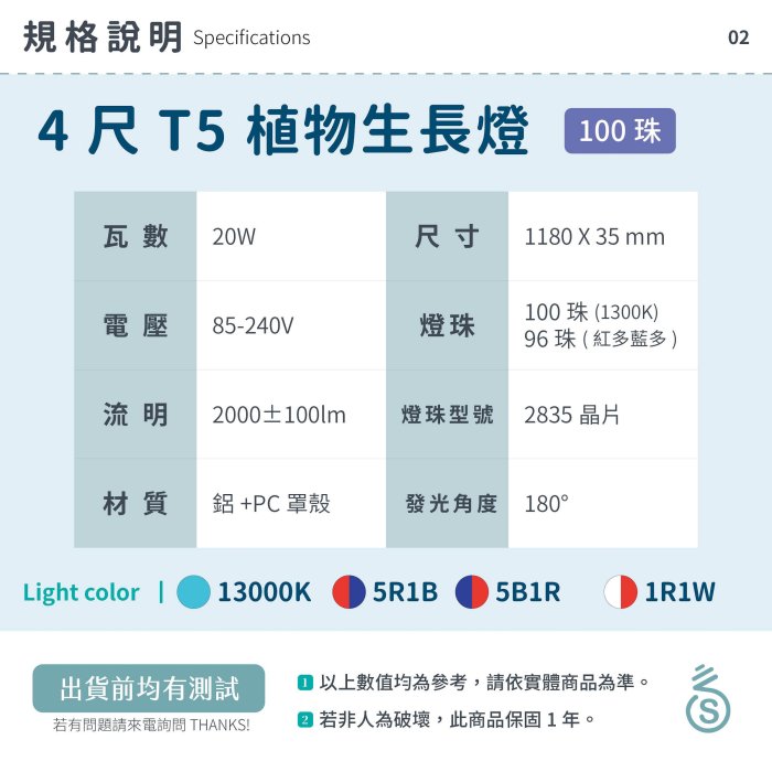 【4尺T5燈管 20W 透明罩-植物生長燈】 紅多/藍多/13000K LED日光燈 水族燈 節能 層板燈 免燈座▸宗聖照明◂