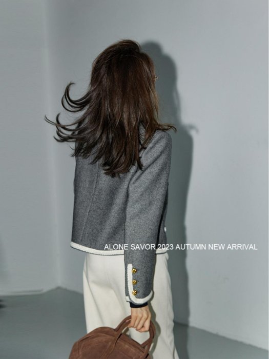 ALONE SAVOR羊毛斜紋混紡挺括外套女短款廓形設計感上衣W013