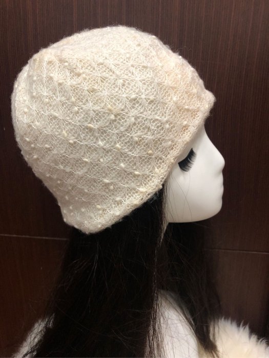 日本 CA4LA 米白色氣質緞帶裝飾毛帽