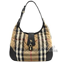 【茱麗葉精品】二手精品 《8成新》BURBERRY 經典格紋帆布拼接單柄肩背包.黑邊#0