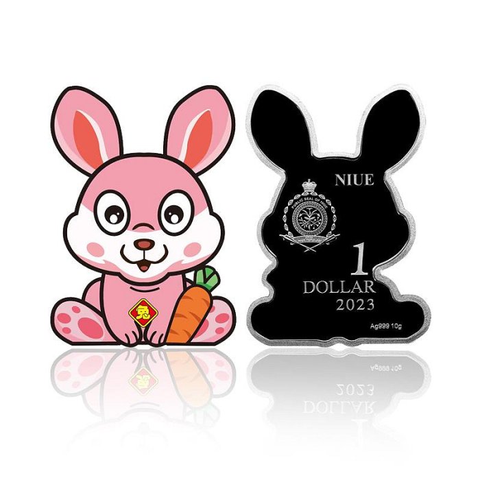 現貨.2023年兔年異形銀幣卡通兔紀念幣兔年紀念幣紐埃發行999足銀