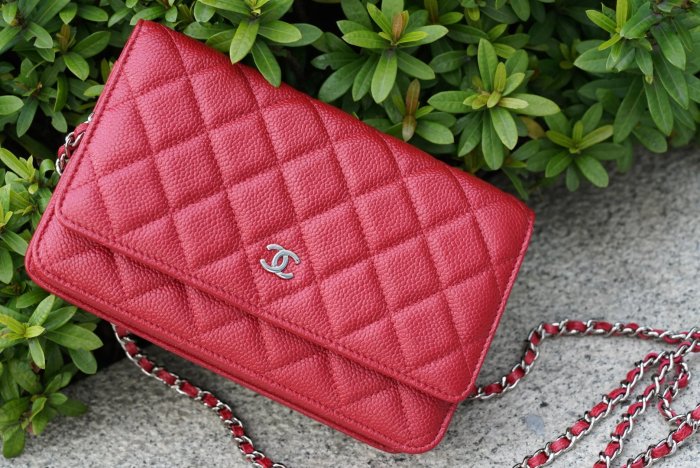 Chanel WOC A33814 Chain wallet包 荔枝紋銀鍊肩背包 紅 現貨