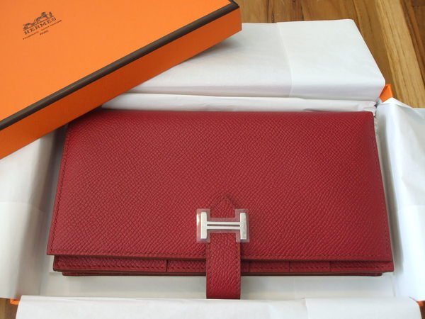 ☆銀翔二手精品☆ HERMES 全新 厚長夾 皮夾  暗紅色 Epsom