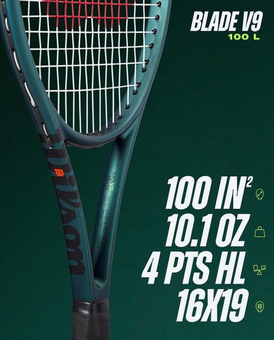 【曼森體育】Wilson Blade 100L V9 網球拍 16*19 285g 控球與速度最大化