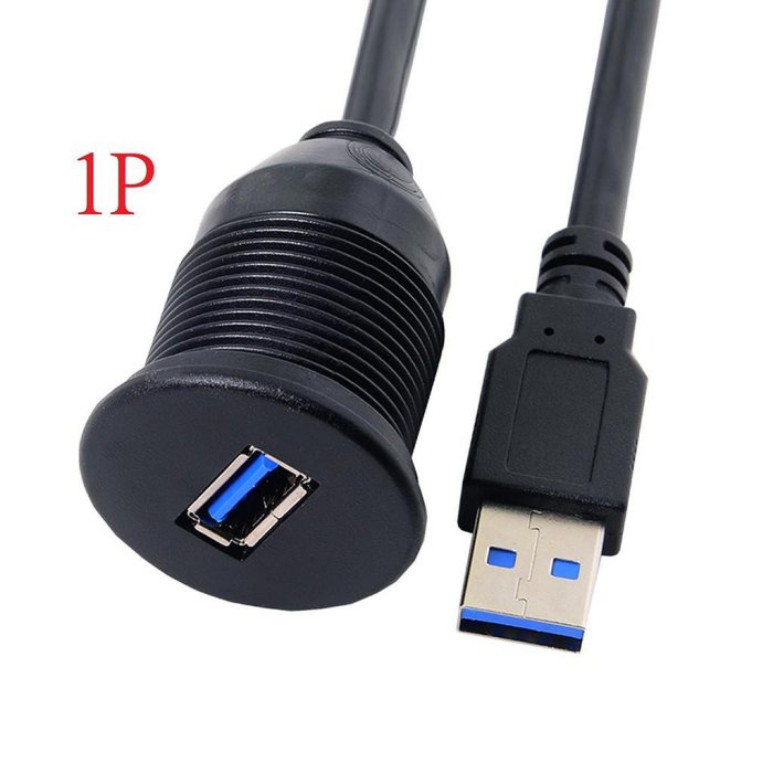 U3-006 汽車儀表板帶支架USB3.0延長線 車載系統USB面板防水線 崁入式安裝 單孔雙孔設計防水外殼