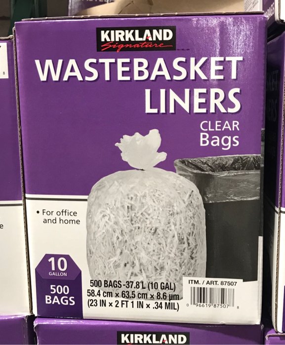 Kirkland Signature Wastebasket Liner Clear, Pack of 500