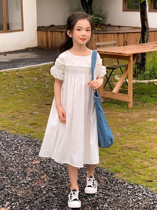 女大童連身裙夏季中大童親子裝白色波西米亞仙女風長裙子洋裝大齡女裝
