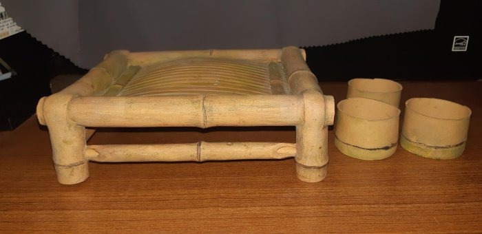周麗華製仿真竹椅+三個杯子 完整品相如照片