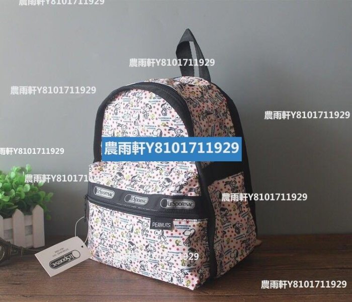 【熱賣精選】Lesportsac X Snoopy 花漾點點史努比 迷你黑色雙肩後背包 7418 降落傘防水-