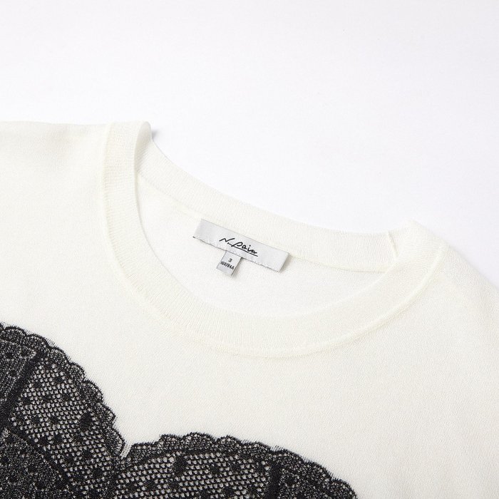 雅瑩集團恩派雅商場同款早春設計感羊毛寬松蕾絲上衣短袖T恤