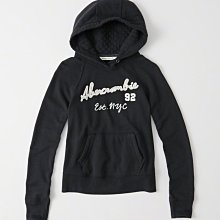 Maple麋鹿小舖 Abercrombie&Fitch ＊ AF 黑色貼布電繡字母連帽長T＊( 現貨M號 )