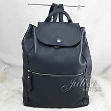 【茱麗葉精品】二手精品 【9.5成新】Longchamp Le Pliage 經典牛皮束口扣式後背包.深藍#735 現貨