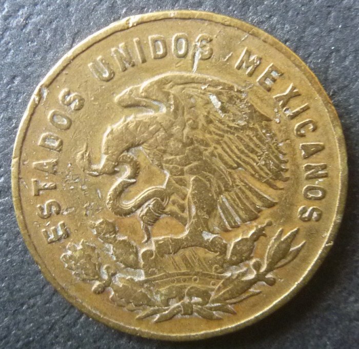 5820墨西哥1959年黃銅(10先伯特)錢幣.(美品.保真).