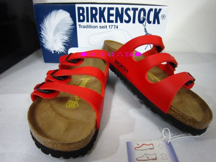 ☆丸子精品舖☆【德國 勃肯Birkenstock Florida 合成皮  三槓拖鞋- 紅色EU 36 38寬版 】現貨