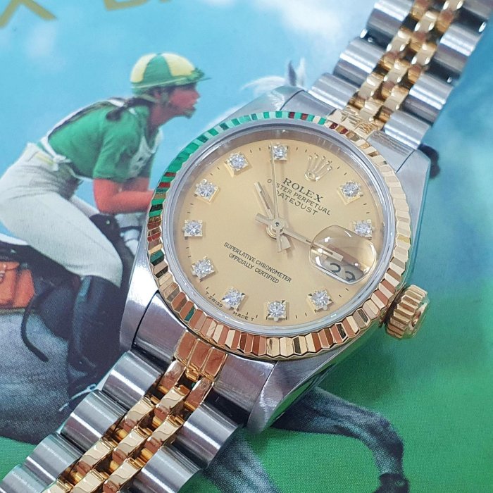 ROLEX勞力士 69173 Datejust 蠔式女錶 經典款式 金色十鑽面盤 錶徑26 自動上鍊 大眾當舖L642